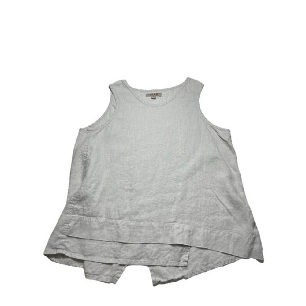 Flax 100% Linen Sleveless Tunic Tank Top Beige Tan Lagenlook Boho Medium